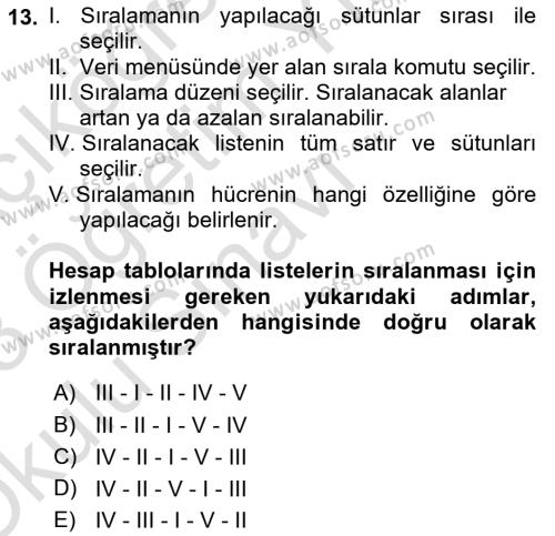 Çalışma Hayatında Bilgi ve Belge Yönetimi Dersi 2022 - 2023 Yılı Yaz Okulu Sınavı 13. Soru