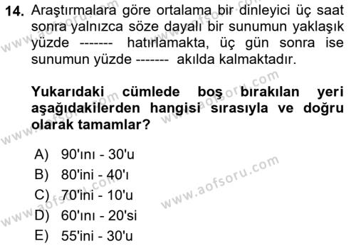 Çalışma Hayatında Bilgi ve Belge Yönetimi Dersi 2022 - 2023 Yılı Yaz Okulu Sınavı 14. Soru