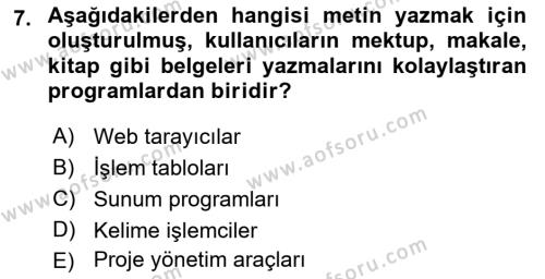 Çalışma Hayatında Bilgi ve Belge Yönetimi Dersi 2022 - 2023 Yılı Yaz Okulu Sınavı 7. Soru