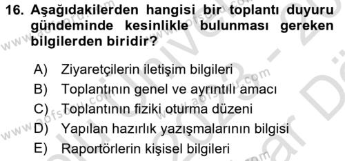 Çalışma Hayatında Bilgi ve Belge Yönetimi Dersi 2023 - 2024 Yılı (Vize) Ara Sınavı 16. Soru