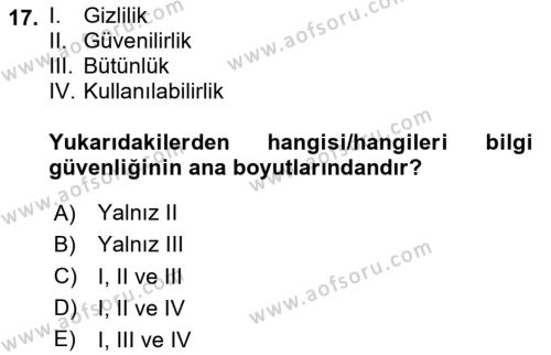 Çalışma Hayatında Bilgi ve Belge Yönetimi Dersi 2023 - 2024 Yılı (Vize) Ara Sınavı 17. Soru