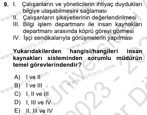 Çalışma Hayatında Bilgi ve Belge Yönetimi Dersi 2023 - 2024 Yılı (Vize) Ara Sınavı 9. Soru