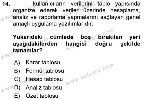 Çalışma Hayatında Bilgi ve Belge Yönetimi Dersi 2023 - 2024 Yılı (Final) Dönem Sonu Sınavı 14. Soru