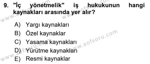 İş Sağlığı ve Güvenliği Mevzuatı Dersi 2019 - 2020 Yılı (Vize) Ara Sınavı 9. Soru
