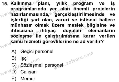 İş Sağlığı ve Güvenliği Mevzuatı Dersi 2019 - 2020 Yılı (Final) Dönem Sonu Sınavı 15. Soru