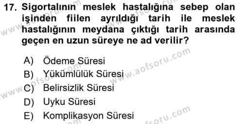 İş Sağlığı ve Güvenliği Mevzuatı Dersi 2022 - 2023 Yılı (Final) Dönem Sonu Sınavı 17. Soru