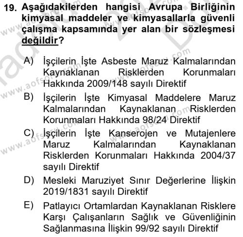 İş Sağlığı ve Güvenliği Mevzuatı Dersi 2022 - 2023 Yılı (Final) Dönem Sonu Sınavı 19. Soru