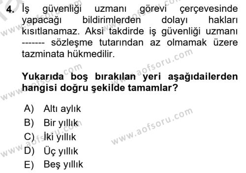 İş Sağlığı ve Güvenliği Mevzuatı Dersi 2022 - 2023 Yılı (Final) Dönem Sonu Sınavı 4. Soru