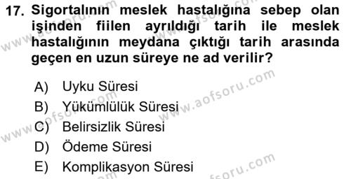 İş Sağlığı ve Güvenliği Mevzuatı Dersi 2022 - 2023 Yılı Yaz Okulu Sınavı 17. Soru