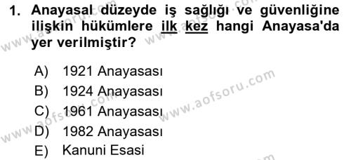 İş Sağlığı ve Güvenliği Mevzuatı Dersi 2023 - 2024 Yılı (Vize) Ara Sınavı 1. Soru