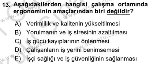 Çevre Sağlığı ve Güvenliği Dersi 2020 - 2021 Yılı Yaz Okulu Sınavı 13. Soru