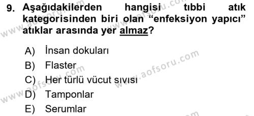 Çevre Sağlığı ve Güvenliği Dersi 2021 - 2022 Yılı (Vize) Ara Sınavı 9. Soru