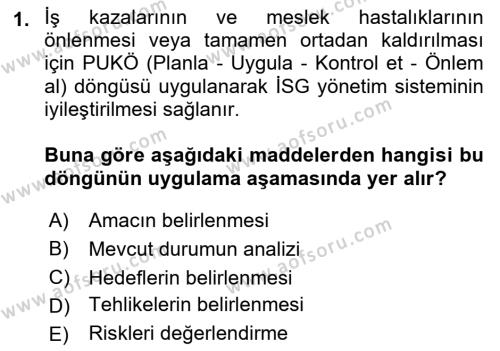 Çevre Sağlığı ve Güvenliği Dersi 2022 - 2023 Yılı Yaz Okulu Sınavı 1. Soru