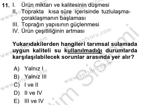 Çevre Sağlığı ve Güvenliği Dersi 2022 - 2023 Yılı Yaz Okulu Sınavı 11. Soru