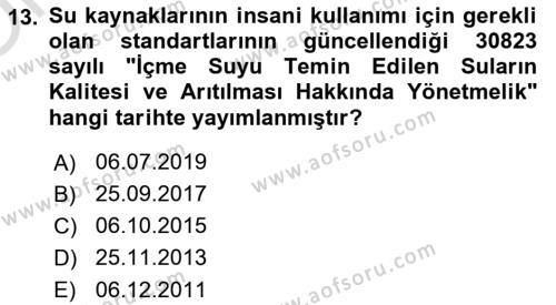 Çevre Sağlığı ve Güvenliği Dersi 2022 - 2023 Yılı Yaz Okulu Sınavı 13. Soru