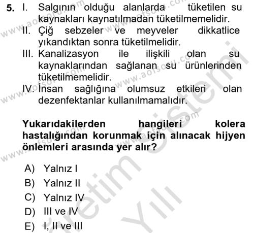 Çevre Sağlığı ve Güvenliği Dersi 2022 - 2023 Yılı Yaz Okulu Sınavı 5. Soru