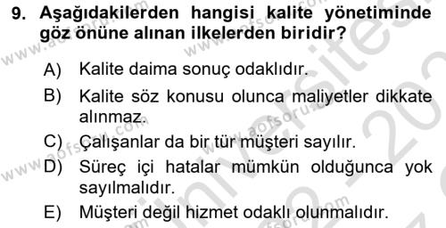 Çevre Sağlığı ve Güvenliği Dersi 2022 - 2023 Yılı Yaz Okulu Sınavı 9. Soru