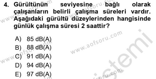 Çevre Sağlığı ve Güvenliği Dersi 2023 - 2024 Yılı (Final) Dönem Sonu Sınavı 4. Soru