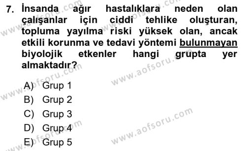 Çevre Sağlığı ve Güvenliği Dersi 2023 - 2024 Yılı (Final) Dönem Sonu Sınavı 7. Soru