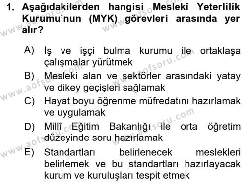 Afet ve Acil Durumlarda İş Sağlığı ve Güvenliği Dersi 2023 - 2024 Yılı (Vize) Ara Sınavı 1. Soru