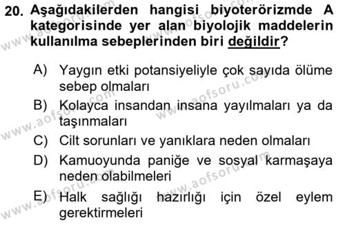 Afet ve Acil Durumlarda İş Sağlığı ve Güvenliği Dersi 2023 - 2024 Yılı (Vize) Ara Sınavı 20. Soru