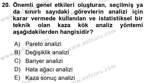 Afet ve Acil Durumlarda İş Sağlığı ve Güvenliği Dersi 2023 - 2024 Yılı (Final) Dönem Sonu Sınavı 20. Soru