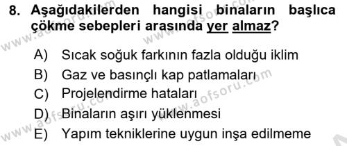 Afet ve Acil Durumlarda İş Sağlığı ve Güvenliği Dersi 2023 - 2024 Yılı (Final) Dönem Sonu Sınavı 8. Soru