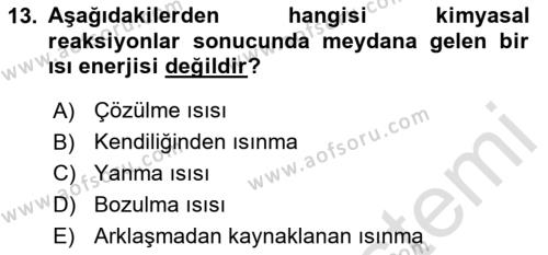 Temel Yangın Güvenliği Dersi 2020 - 2021 Yılı Yaz Okulu Sınavı 13. Soru