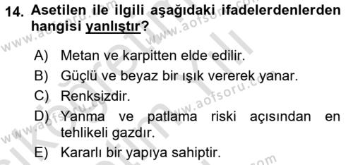 Temel Yangın Güvenliği Dersi 2020 - 2021 Yılı Yaz Okulu Sınavı 14. Soru