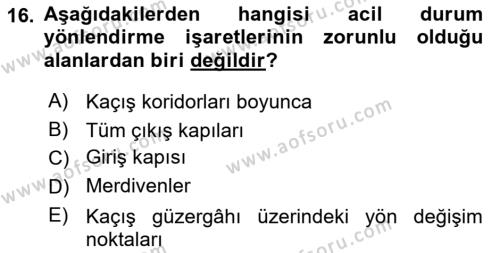 Temel Yangın Güvenliği Dersi 2020 - 2021 Yılı Yaz Okulu Sınavı 16. Soru