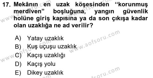 Temel Yangın Güvenliği Dersi 2020 - 2021 Yılı Yaz Okulu Sınavı 17. Soru