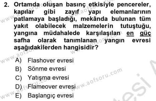 Temel Yangın Güvenliği Dersi 2020 - 2021 Yılı Yaz Okulu Sınavı 2. Soru