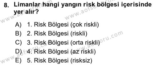 Temel Yangın Güvenliği Dersi 2020 - 2021 Yılı Yaz Okulu Sınavı 8. Soru