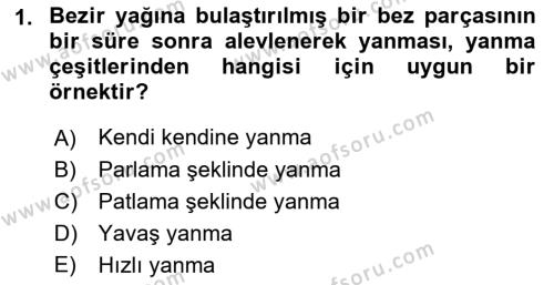 Temel Yangın Güvenliği Dersi 2021 - 2022 Yılı (Vize) Ara Sınavı 1. Soru