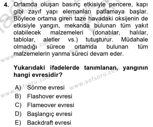 Temel Yangın Güvenliği Dersi 2021 - 2022 Yılı (Vize) Ara Sınavı 4. Soru