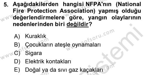 Temel Yangın Güvenliği Dersi 2021 - 2022 Yılı (Vize) Ara Sınavı 5. Soru