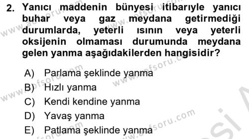 Temel Yangın Güvenliği Dersi 2021 - 2022 Yılı Yaz Okulu Sınavı 2. Soru