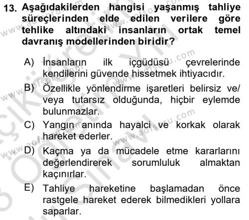 Temel Yangın Güvenliği Dersi 2022 - 2023 Yılı Yaz Okulu Sınavı 13. Soru