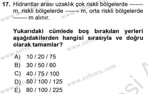 Temel Yangın Güvenliği Dersi 2022 - 2023 Yılı Yaz Okulu Sınavı 17. Soru