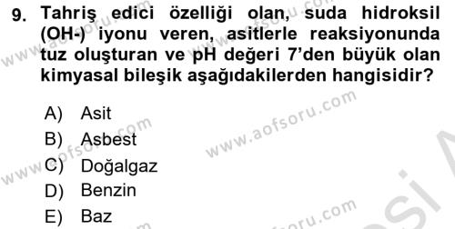 Temel Yangın Güvenliği Dersi 2022 - 2023 Yılı Yaz Okulu Sınavı 9. Soru