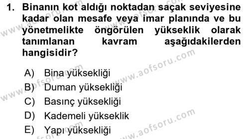 Temel Yangın Güvenliği Dersi 2023 - 2024 Yılı (Vize) Ara Sınavı 1. Soru