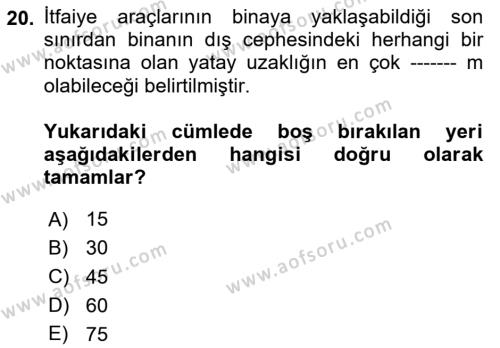 Temel Yangın Güvenliği Dersi 2023 - 2024 Yılı (Vize) Ara Sınavı 20. Soru