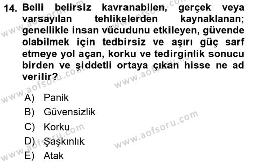 Temel Yangın Güvenliği Dersi 2023 - 2024 Yılı (Final) Dönem Sonu Sınavı 14. Soru