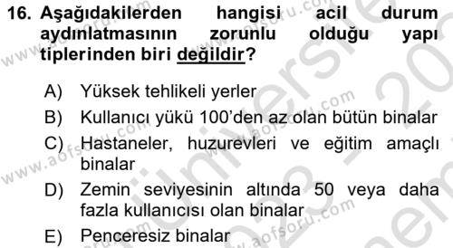 Temel Yangın Güvenliği Dersi 2023 - 2024 Yılı (Final) Dönem Sonu Sınavı 16. Soru