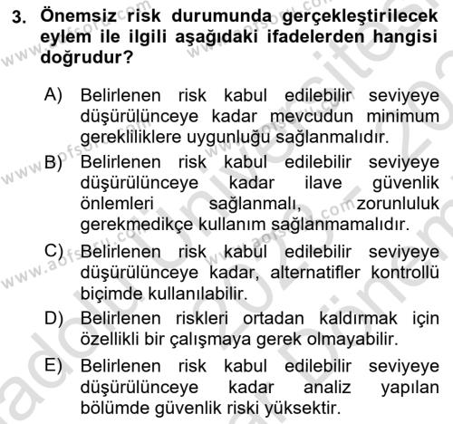 Temel Yangın Güvenliği Dersi 2023 - 2024 Yılı (Final) Dönem Sonu Sınavı 3. Soru