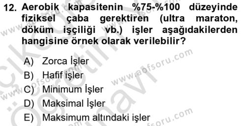 İş Hijyeni ve Ergonomi Dersi 2020 - 2021 Yılı Yaz Okulu Sınavı 12. Soru