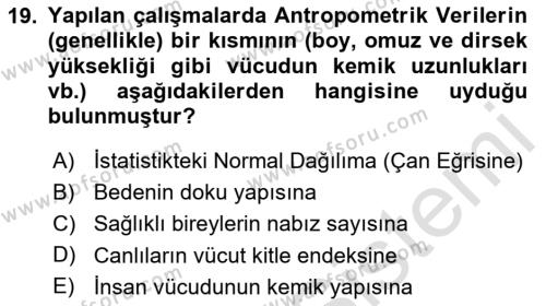 İş Hijyeni ve Ergonomi Dersi 2020 - 2021 Yılı Yaz Okulu Sınavı 19. Soru