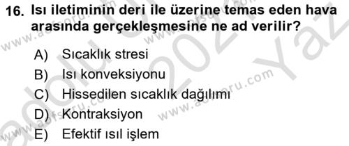 İş Hijyeni ve Ergonomi Dersi 2021 - 2022 Yılı Yaz Okulu Sınavı 16. Soru