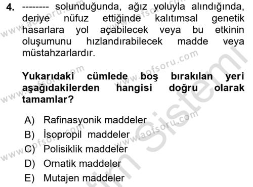 İş Hijyeni ve Ergonomi Dersi 2021 - 2022 Yılı Yaz Okulu Sınavı 4. Soru