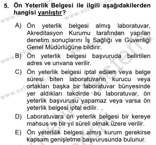 İş Hijyeni ve Ergonomi Dersi 2022 - 2023 Yılı (Final) Dönem Sonu Sınavı 5. Soru